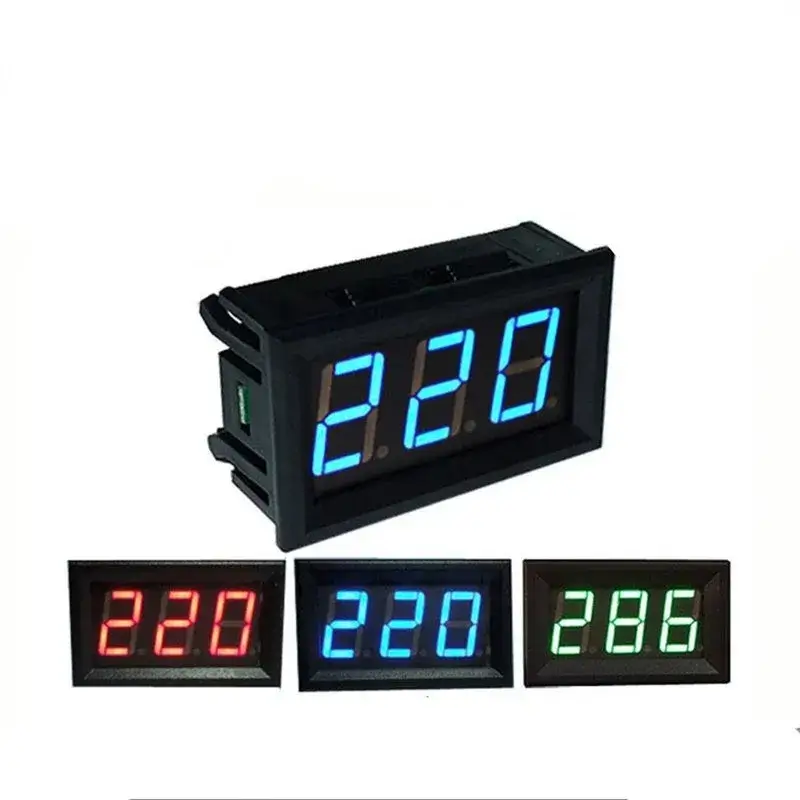 AC 30-500V Digital Voltage Meter Volt Instrument Tool 2 Wires Red Green Blue Display 110V 220V