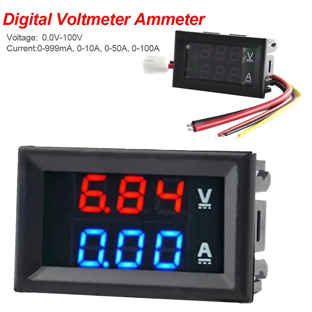 High quality DC 100V 10A voltmeter ammeter blue + red Ampere voltage Double digital display